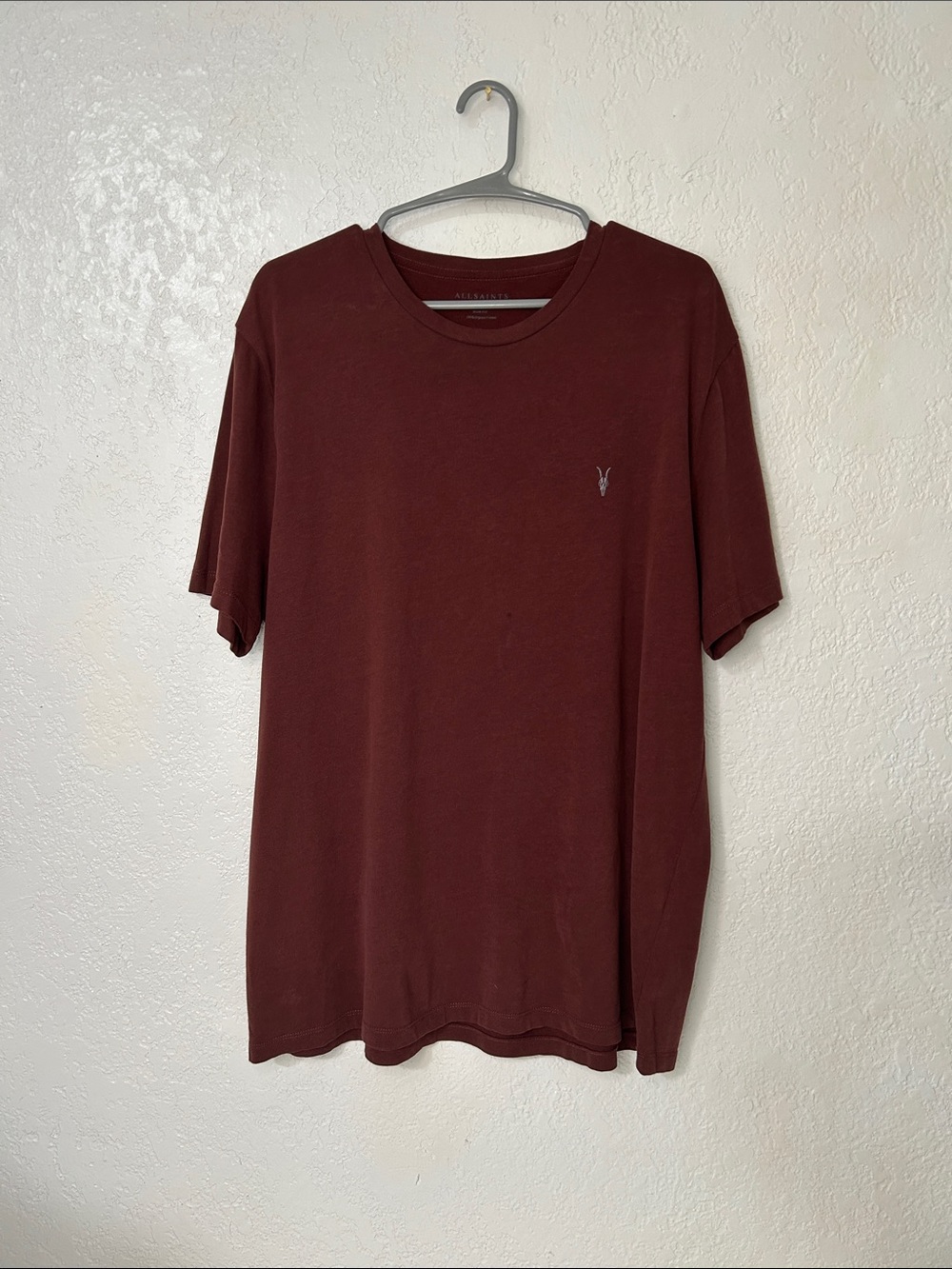 AllSaints Short Sleeve Crew Tee in Burgundy